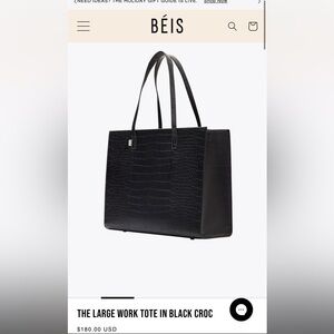 BEIS Black Croc Work Tote